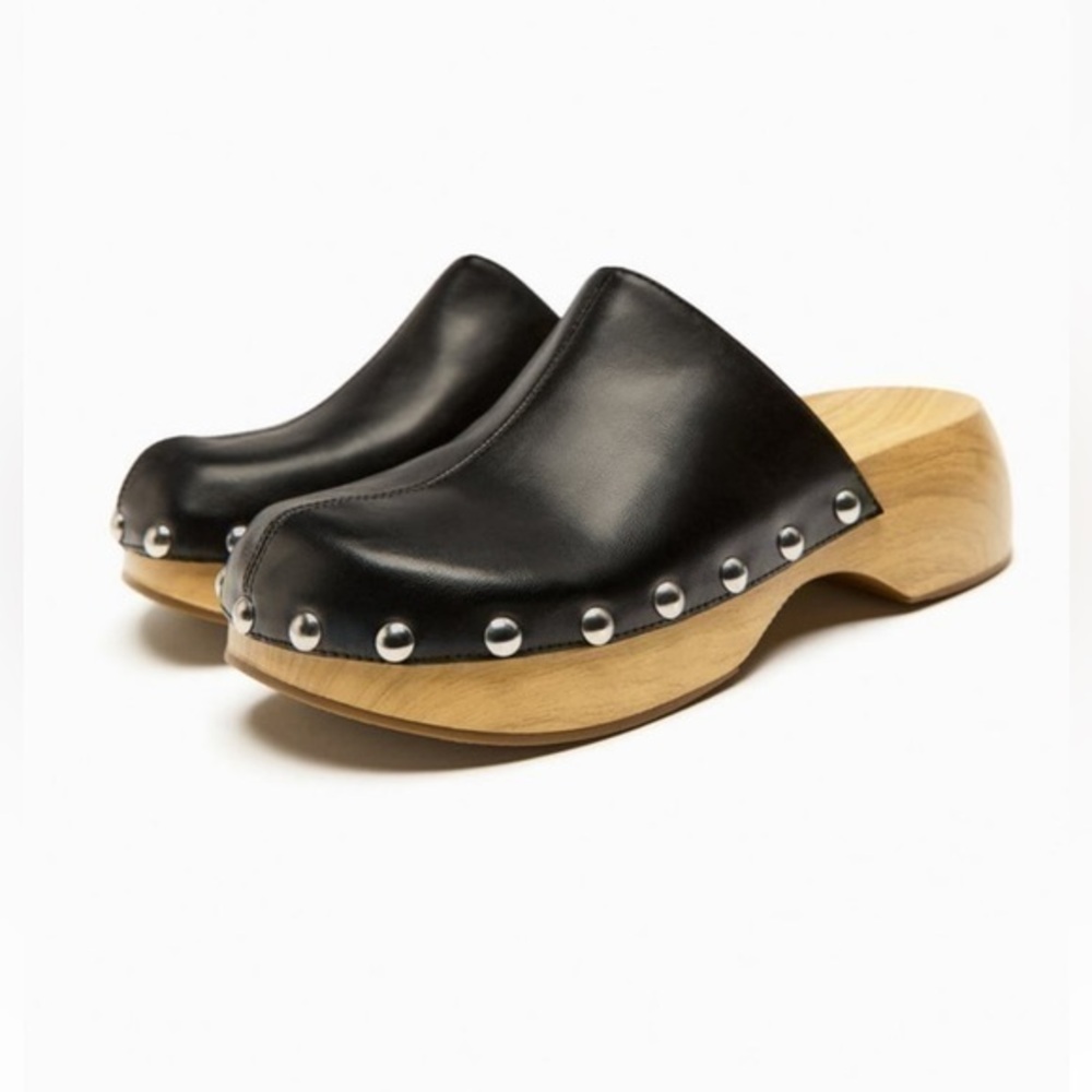 New Zara | Sliver Studded Black Clogs Shoes
